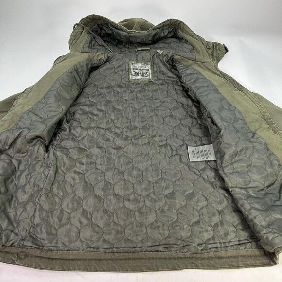 Levi's Women's Hooded Jacket Size Small Army Green Cotton Button Front Jacket - Picture 3 of 14